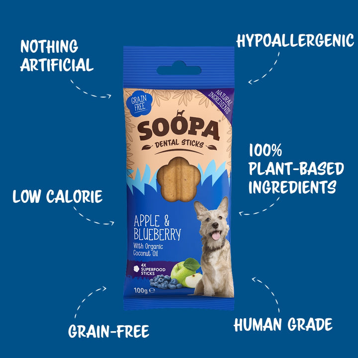 Soopa Sticks- Apple & Blueberry Dog Dental Sticks