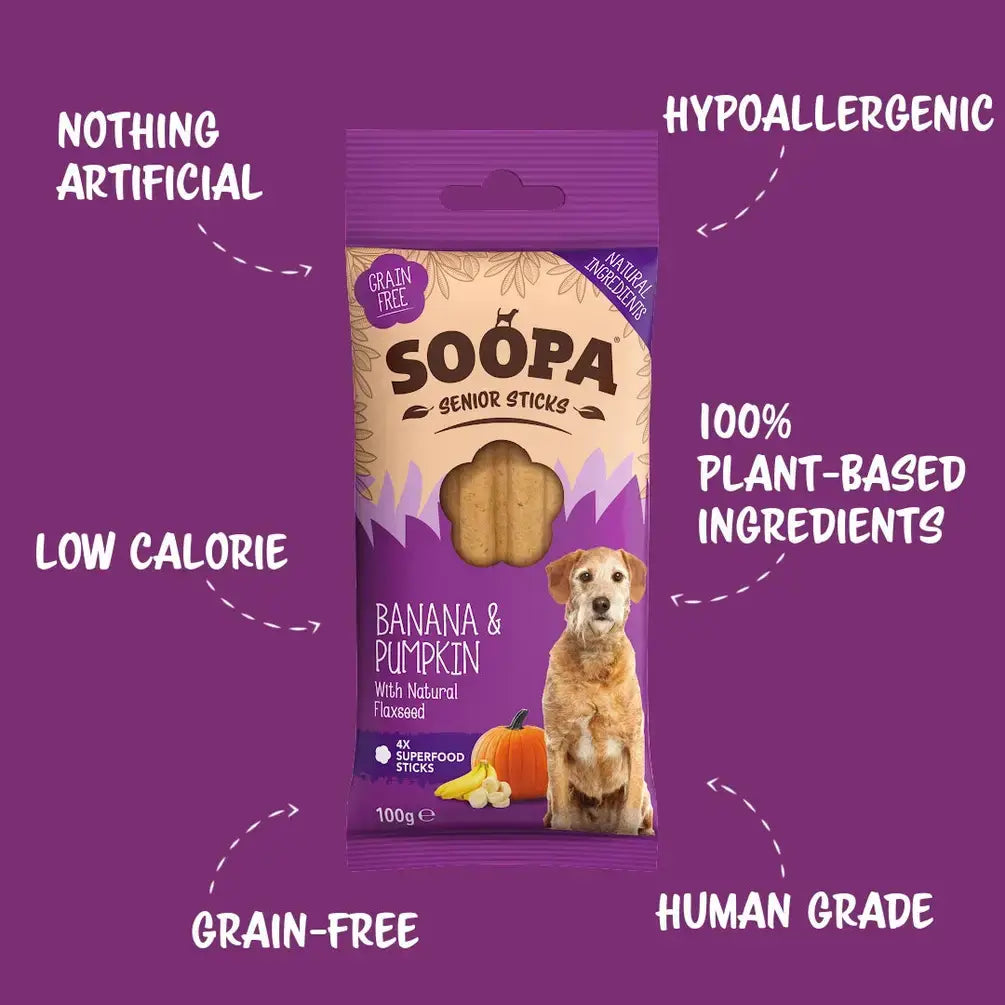 Soopa Sticks- Banana, Pumpkin & Flaxseed Senior Dog Dental Sticks